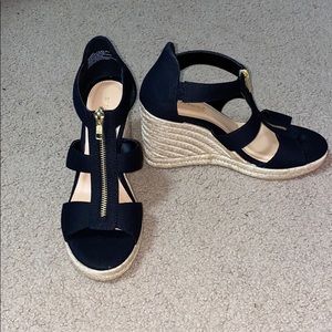 Brand New, Never Worn Black Wedge Sandals size 9.5
